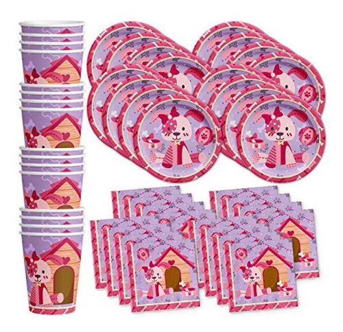 Pink Girl Puppy Dog Birthday Party Supplies Set Plates