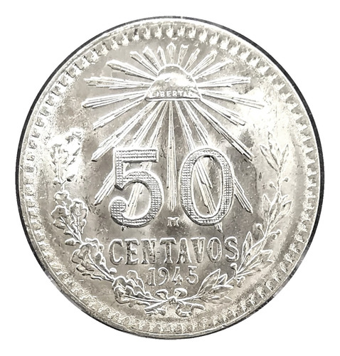 Moneda 50 Centavos 1945, Plata Ley 0.720 En Capsula