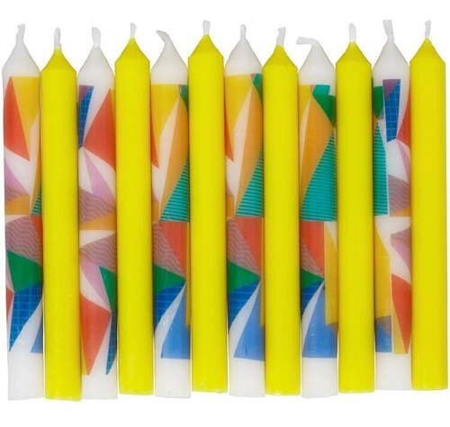 Set De 12 Velas Wilton - Motivo Amarillo Y Triángulos Popart