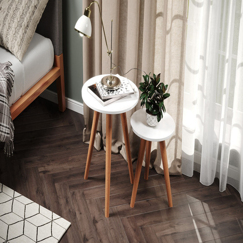 Mesinhas Duplas Decora Sala Retro Tripé Branca Pé Palito Branco