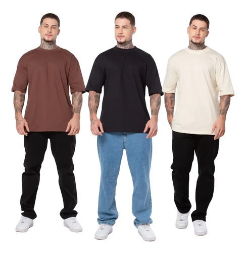 Oferta: Kit 3 Camiseta Oversized Streetwear Premium Algodão - Tubarão Digital