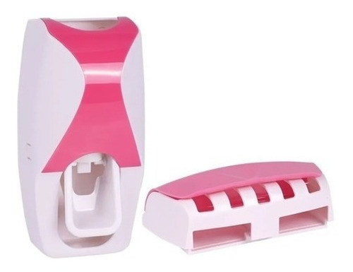 Dispensador Pasta De Dientes Automatico Y Porta Cepillo Rosa