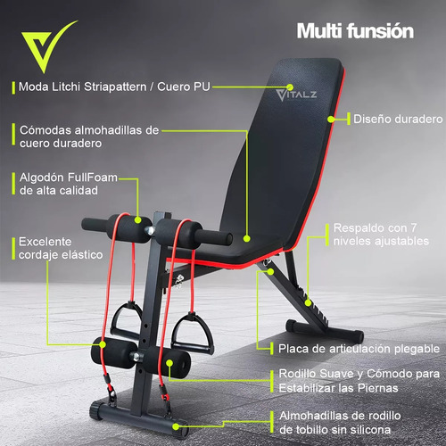Banco De Pesas Ajustable Para Ejercicio Plegable Con Ligas vitalz