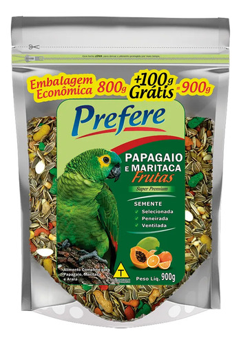 Prefere - Alimento Para Papagaio C/frutas - 900g