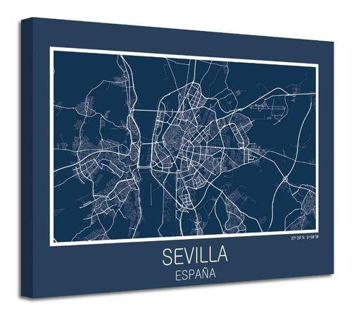 Cuadro Sevilla España Mapa En Lienzo Decorativo Foto Canvas