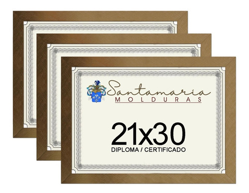Kit 3 Molduras Porta Diploma Certificado A4 21x30 Dourado