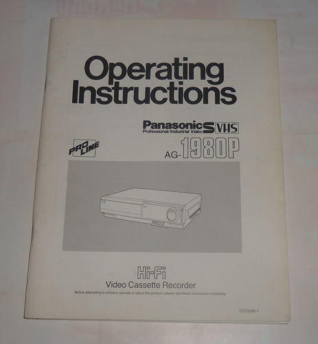 Manual De Videocasetera Panasonic Mod. Ag-1980p Japan