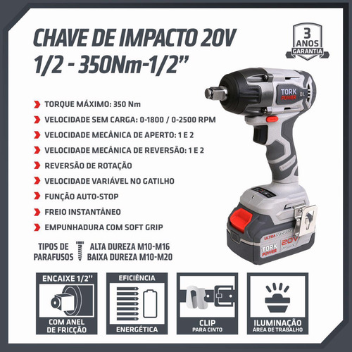Chave De Impacto 1/2 2 Bat 20v 5ah 350nm Ci-1020 Super Tork