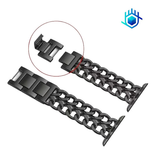 Imagen 9 de 10 de Correa Extensible Para Apple Watch Cadena + Mica Lujo Metal