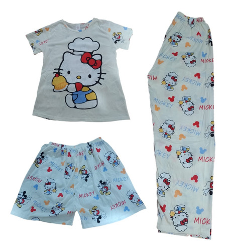 Pijama Set 3piezas Kitty Kuromi Mickey Snoopy Winnie Holgada
