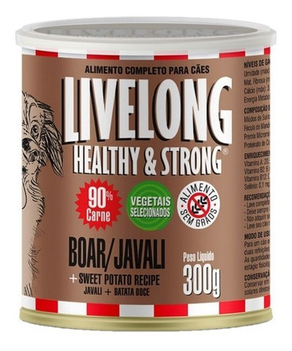 Alimentação Natural Cães Livelong Super Premium Javali 300g 