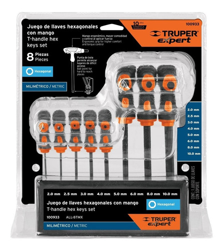 Imagen 3 de 3 de Juego De 8 Llaves Allen Mango T ,2 A 10 Mm, 100933 Truper