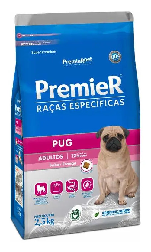 Ração Premier Raças Específicas Pug Adulto Frango 2,5 Kg