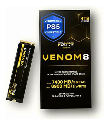 Fantom Drives Venom8 Ssd M.2 De 4 Tb Hasta 7400 Mb/s Pcie