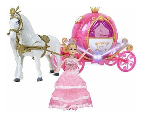 Kiddie Jugar Princess Horse Y Carriage Toy Para Niñas Con R