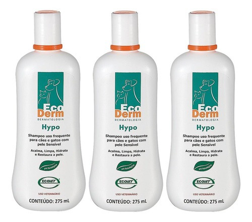 Combo 3un Shampoo Ecovet Ecoderm Hypo 275ml Cada