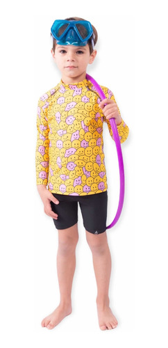 Imagen 4 de 5 de Remera Uv Upf50+ Mangas Largas Niños Niñas Emoji Smile