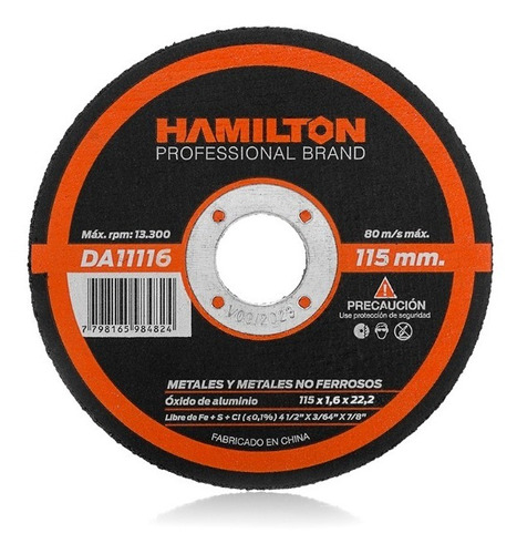 Disco De Corte Plano 115 X 1,6mm Hamilton X 10 Uni Da1116