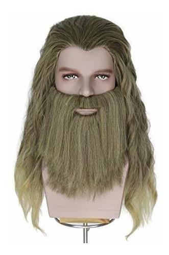 Peluca - Yan Dream Men Long Blonde Wig Thor Endgame Mustache