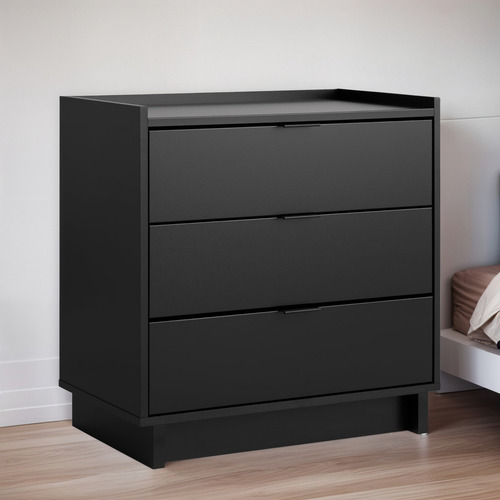 Mesita De Noche Negra Con 3 Cajones 67 X 68 X 40 Cm