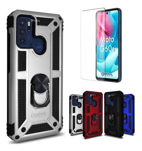 Funda P/ Moto G60s, Uso Rudo Con Anillo Sujetador + Mica