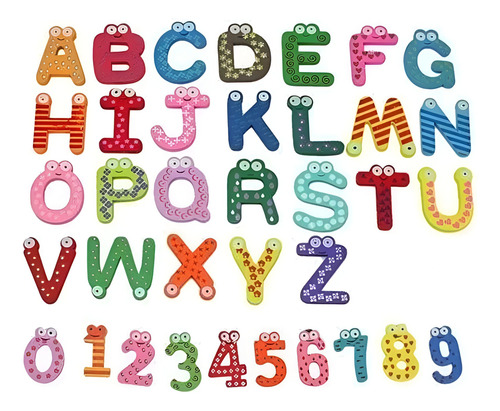 Letras Abecedario Y Numeros Didácticos De Madera Con Imán