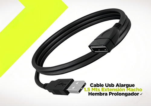 Cable Usb Alargue Extension Macho Hembra Prolongador 1.5 Mts Color Negro