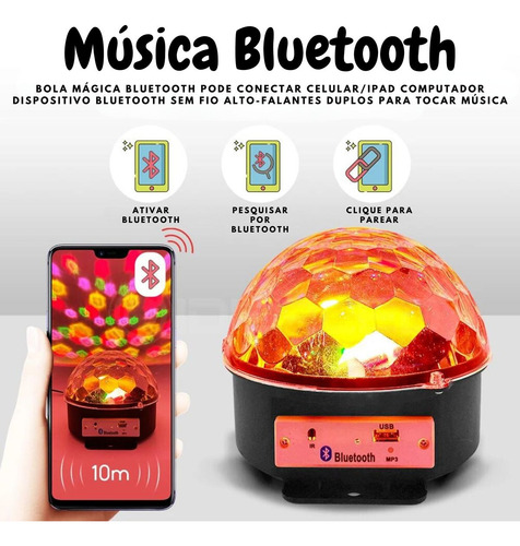 Globo Colorido Meia Bola Maluca Rgb Led Bluetooth Laser