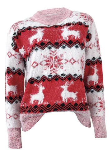 Suéter Punto Suave Con Copos De Nieve Para Mujer Navidad
