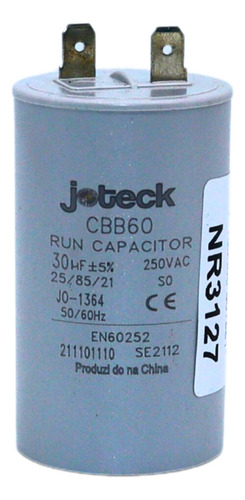 Capacitor De Lavadora 30uf 250 Vac 2 Terminal 60hz