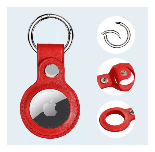 Capa De Couro Genuíno Para Air Tag - Chaveiro Vermelho