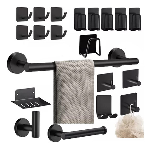 Set De Accesorios Para Baño Juego Toallero Negro 20 Pcs