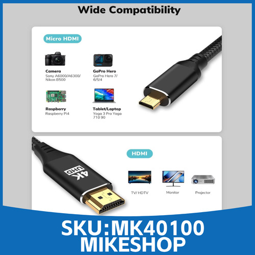 Cable Hdmi A Micro Hdmi 4k 60hz 18gbps Hdr 3d Trenzado 100cm