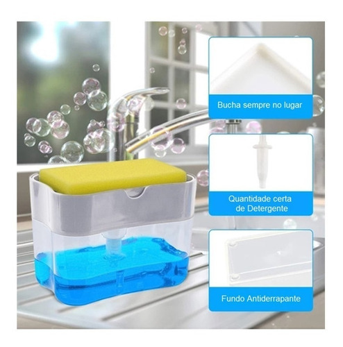 Imagem 2 de 3 de Dispenser Sabão 2x1 Detergente Suporte Porta Bucha Esponja
