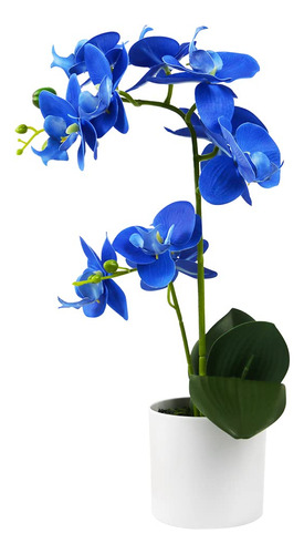 Olrla Flores Artificiales De Orquídea Azul En Maceta Blanca