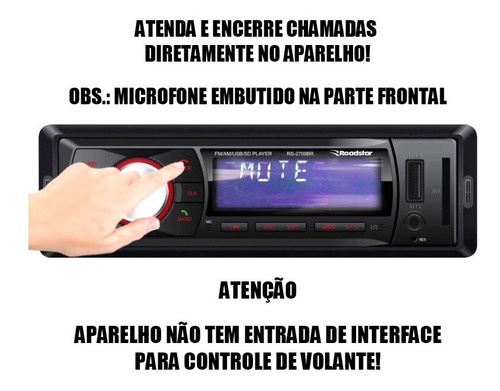 Imagem 5 de 6 de Aparelho Bluetooth/usb/aux/sd/fm Roadstar 7 Cores Fiat Mobi