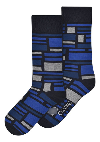 Calcetines Algodón Cuadra Caballero Bordado Rectángulos Azul