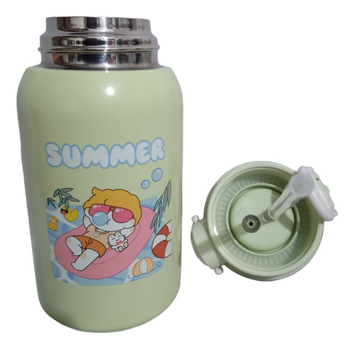 Cantimplora Térmica Infantil Pop Up C/ Correa 500ml, Acero Verde