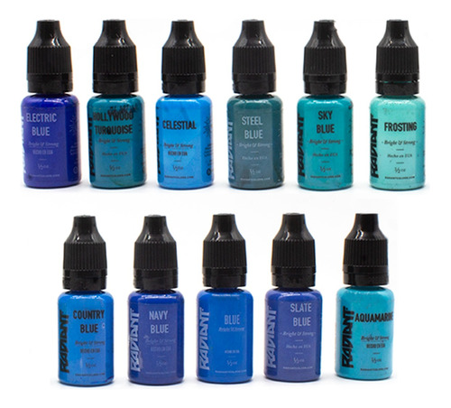 Kit De Tinta Para Tatuaje Radian 11 Tonos Azules 1/2 Oz