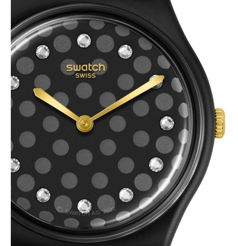Imagen 2 de 4 de Reloj Swatch Sparkle Night De Silicona Para Mujer Ss Color De La Malla Negro Color Del Bisel Negro Color Del Fondo Negro