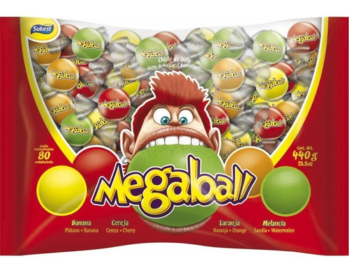 Chiclete Megaball Frutas Sortidas Pacote 80 Unidades Sukest