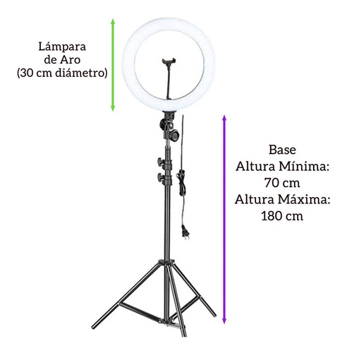 Imagen 2 de 3 de Lampara Led Aro De Luz + Porta Celular Ligero Portátil Mimi