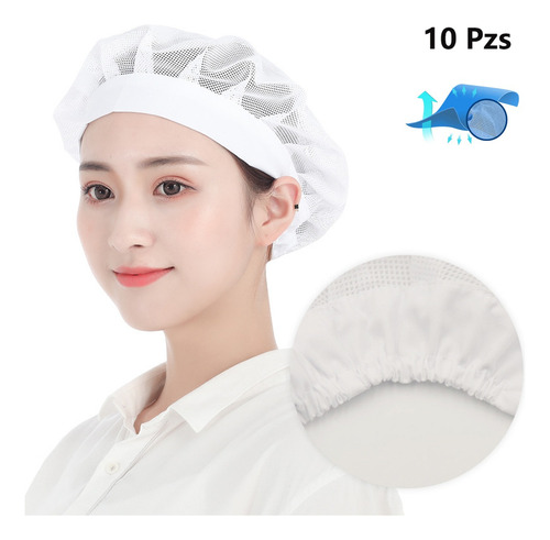 10 Pzs Gorro Cofia Para Chef Cocinero Estilo Turbante Unisex Blanco 10pcs