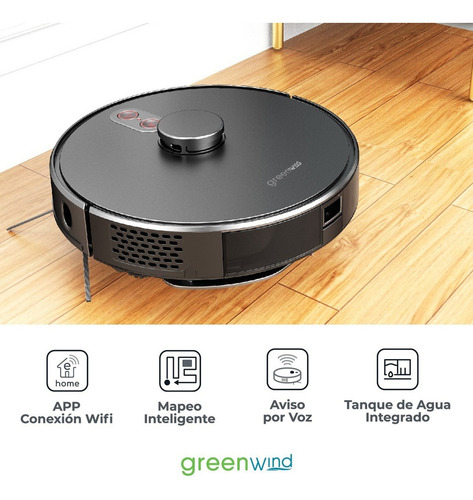 Aspiradora Robot Laser Con Mopa Greenwind Ar12-ls Color Negro