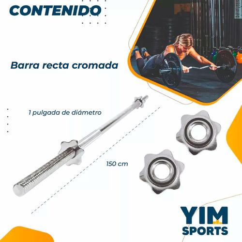 Barra Recta Para Pesas Y Discos De 1.5m Estándar Cromada Gym Color Plateado