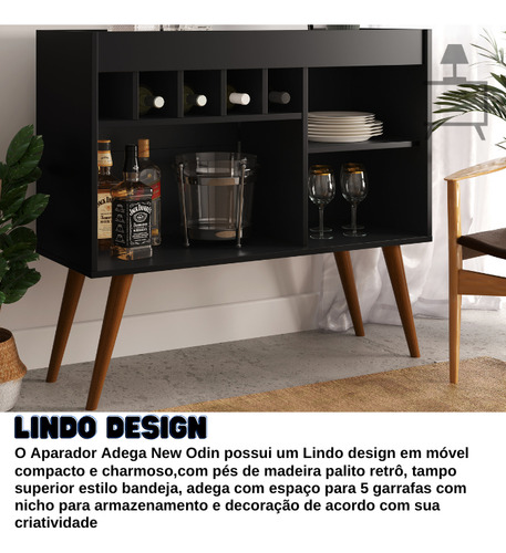 Aparador Adega Bar New Odin Cor Preto