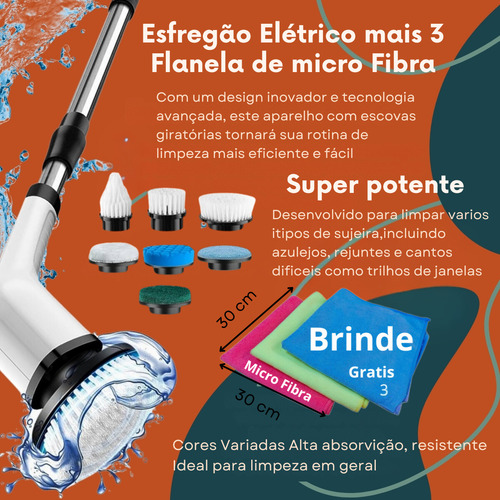 Esfregão Elétrico Mop Escova Limpeza Giratoria Multiuso Chão