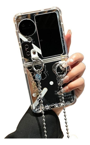 Capa Espelhada Preta De Gato Para Oppo Find N3 Flip