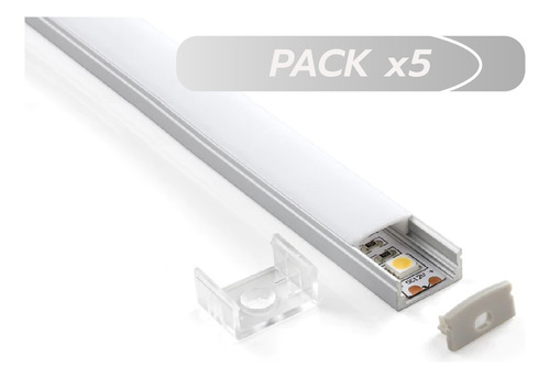 Pack 5x: Perfil De Aluminio De Sobreponer Para Tira De Led 