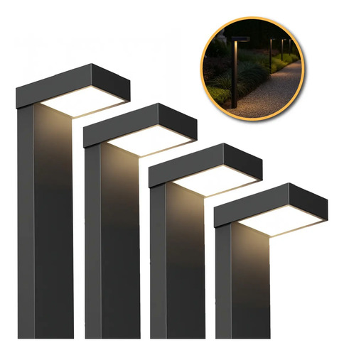 Kit 4 Luminarias Poste Balizador Led de Jardim e Chão 10w 3000k Branco Quente Ip65 Preto Cod:ALUT010004-4 Alut By Avant